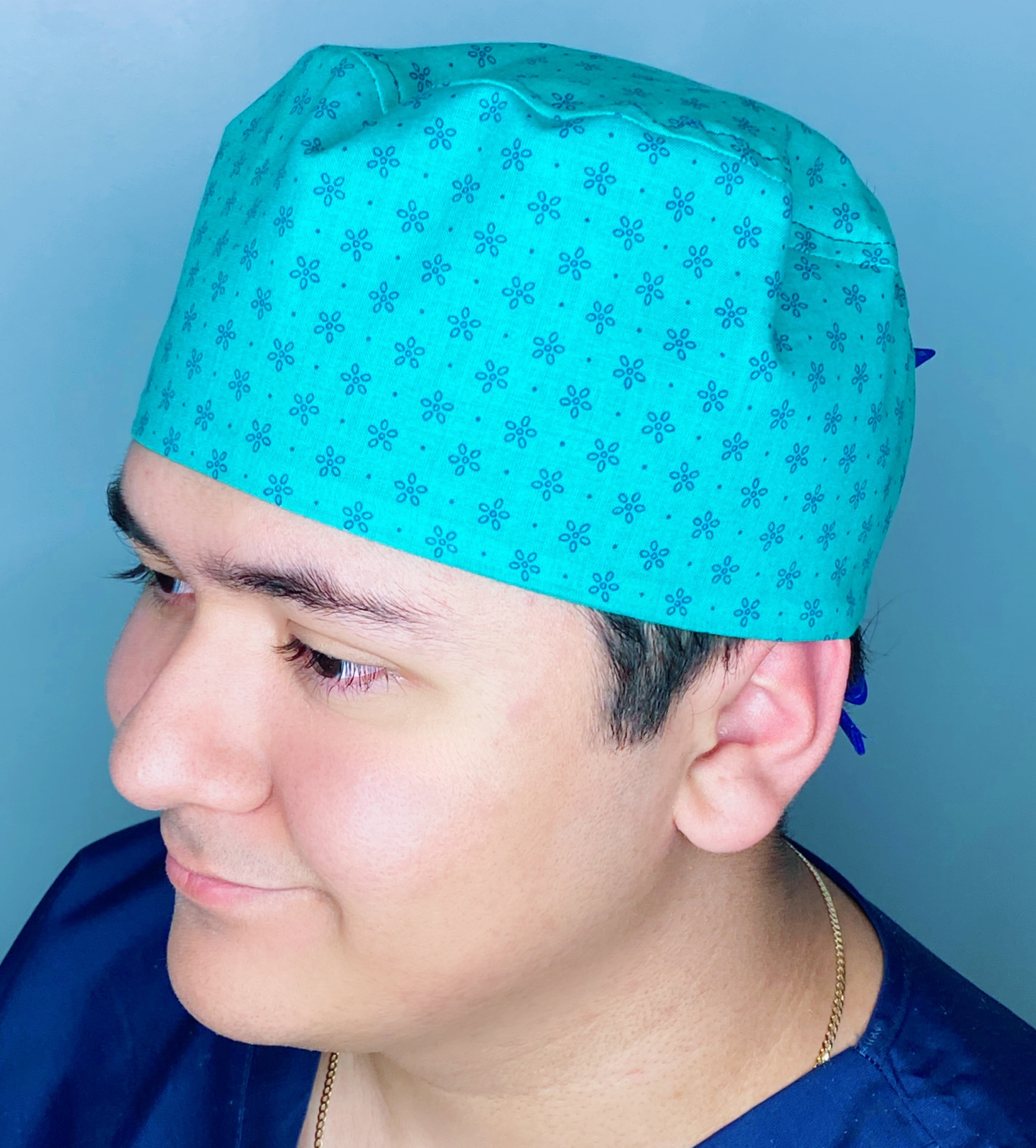 Small Flower Doodles on Teal Floral Design Unisex Cute Scrub Cap
