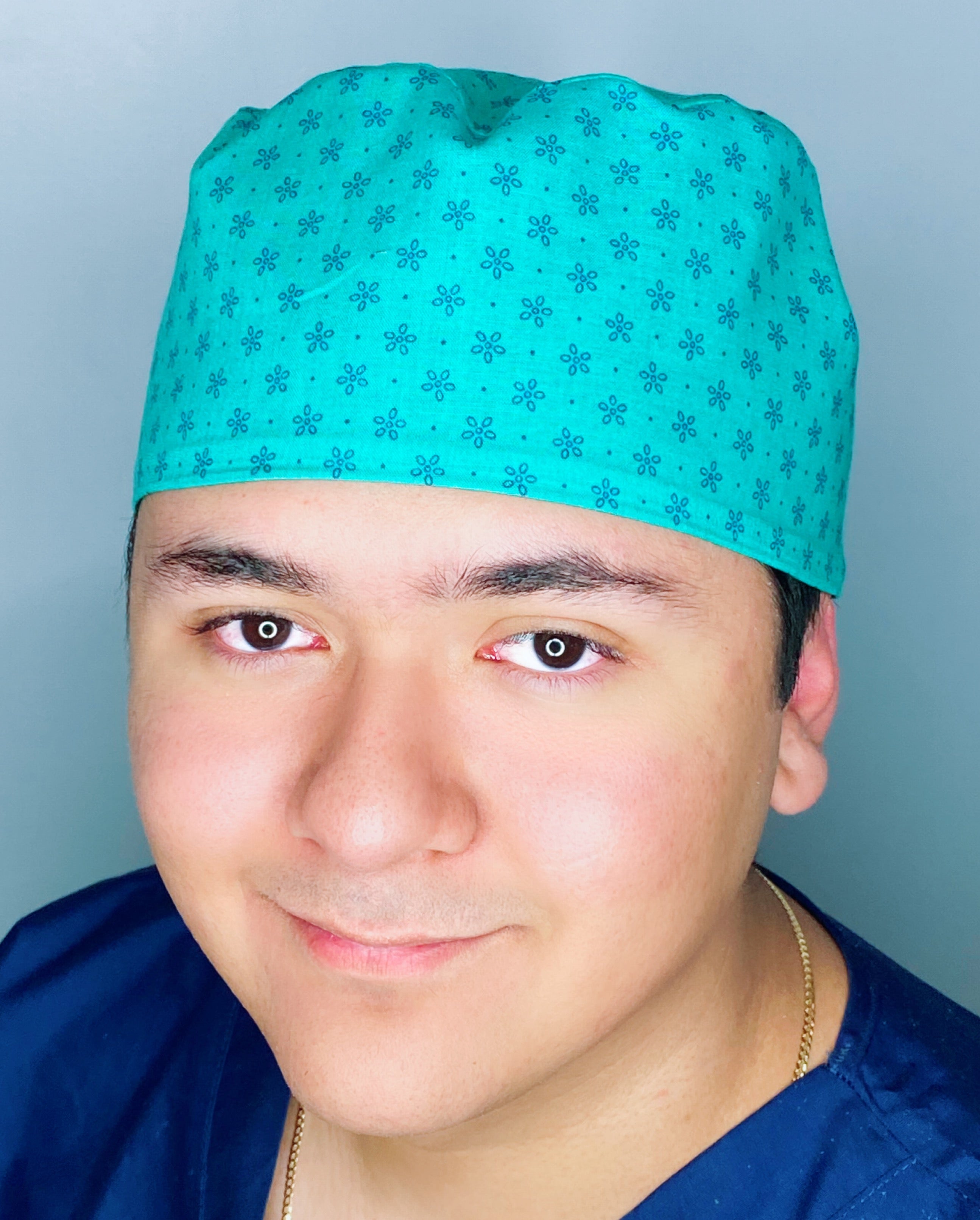 Small Flower Doodles on Teal Floral Design Unisex Cute Scrub Cap
