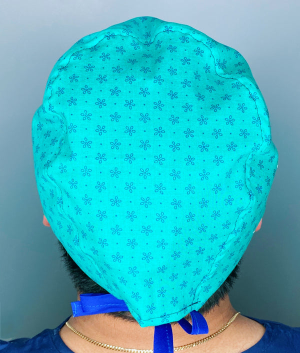 Small Flower Doodles on Teal Floral Design Unisex Cute Scrub Cap
