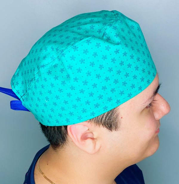 Small Flower Doodles on Teal Floral Design Unisex Cute Scrub Cap