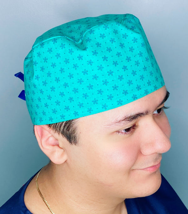 Small Flower Doodles on Teal Floral Design Unisex Cute Scrub Cap