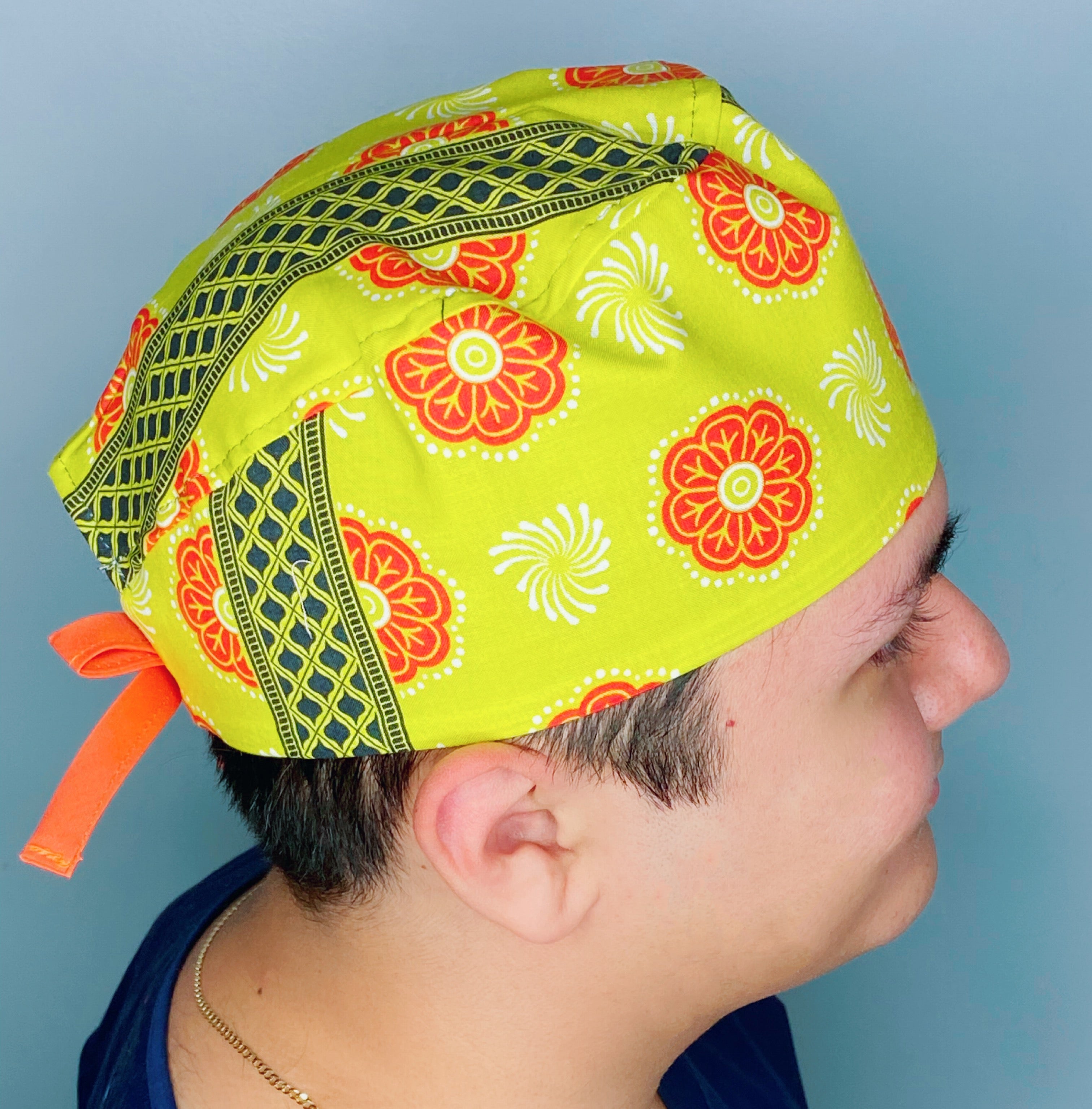 Orange & Lime Mandala Floral Design Unisex Cute Scrub Cap