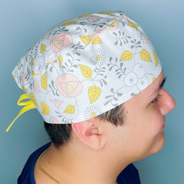 Beige & Yellow Arabesque Mandala Floral Design Unisex Cute Scrub Cap