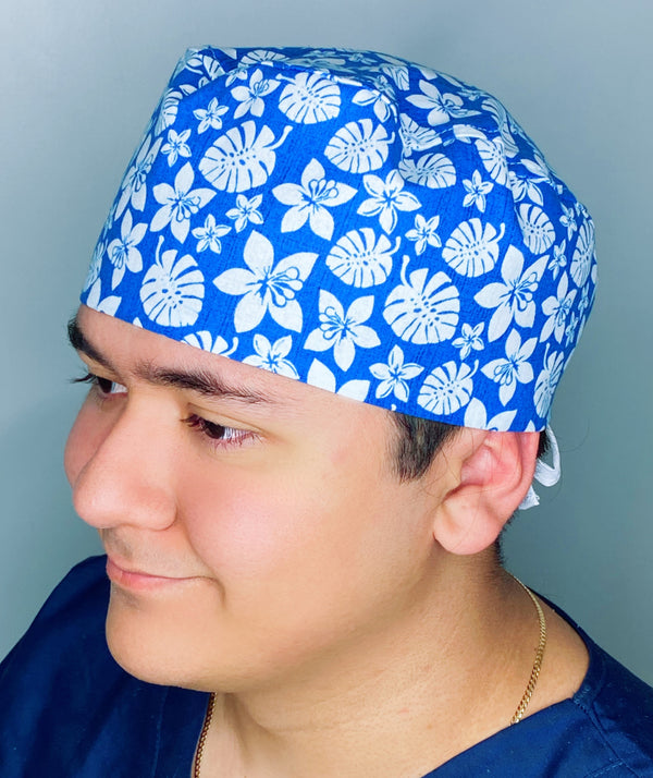 Bright Blue Arabesque Mandala Floral Design Unisex Cute Scrub Cap