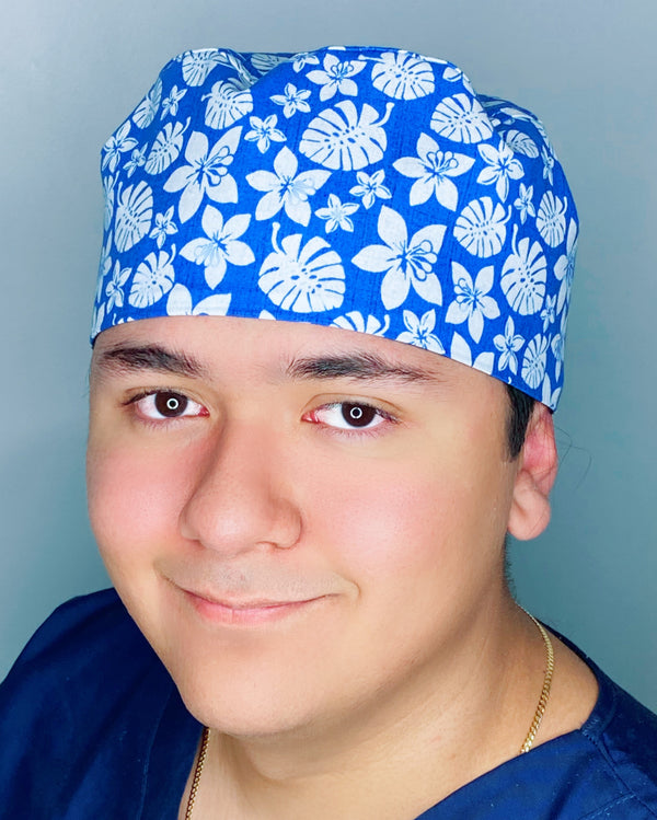 Bright Blue Arabesque Mandala Floral Design Unisex Cute Scrub Cap