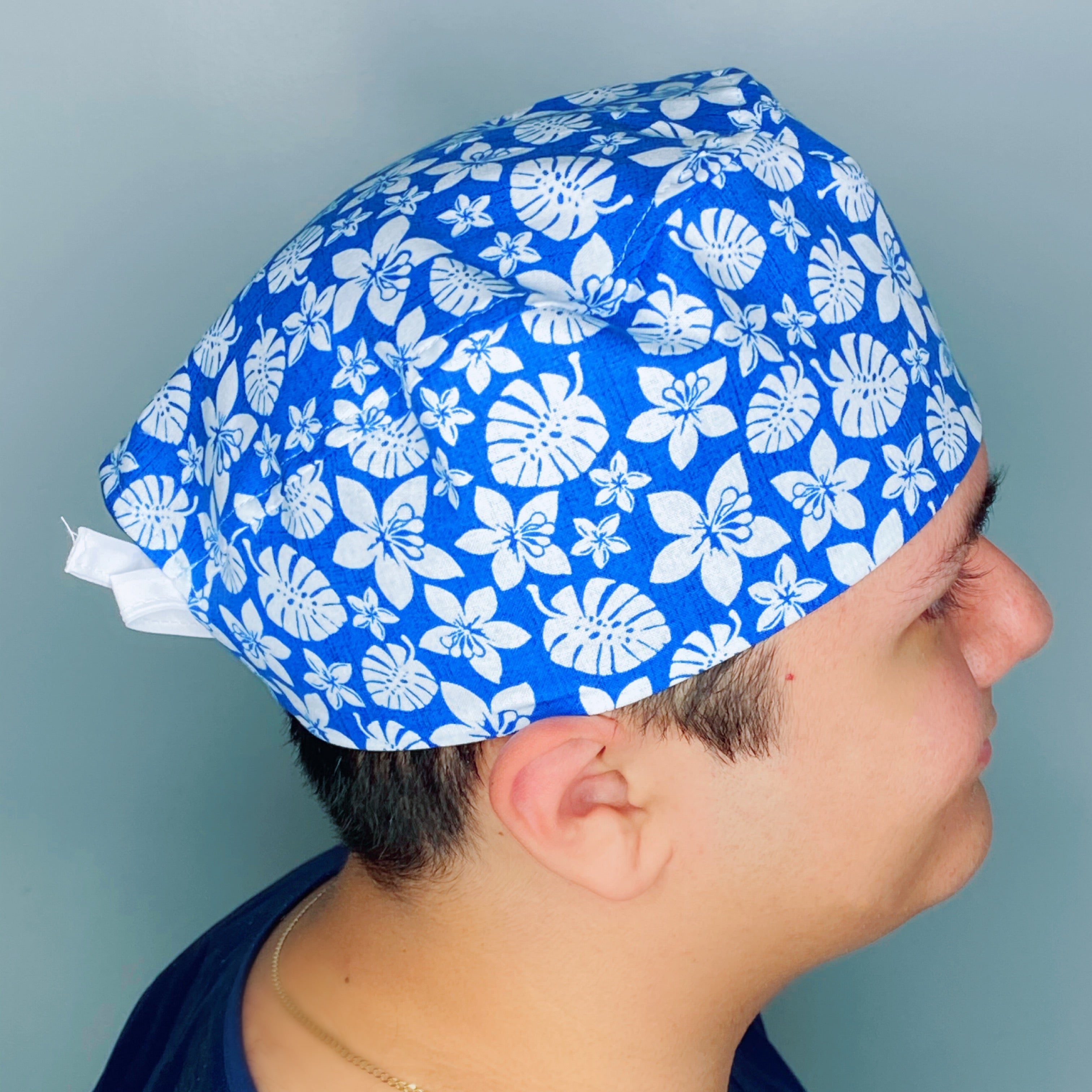 Bright Blue Arabesque Mandala Floral Design Unisex Cute Scrub Cap
