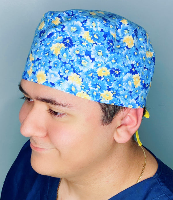 Blue & Yellow Daisies Floral Design Unisex Cute Scrub Cap