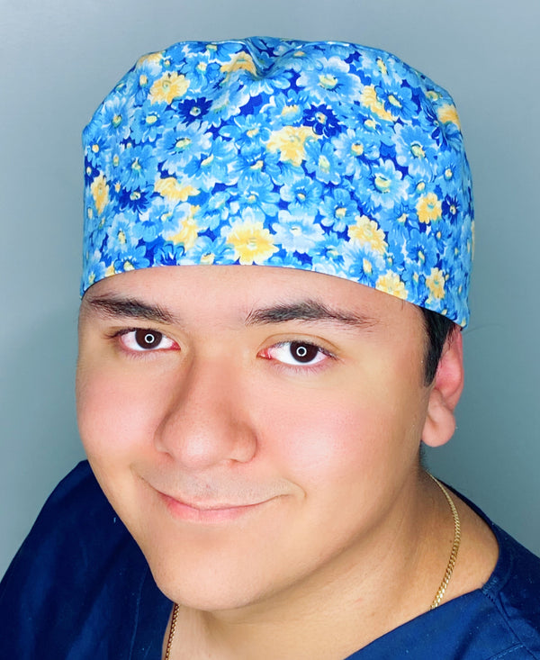 Blue & Yellow Daisies Floral Design Unisex Cute Scrub Cap