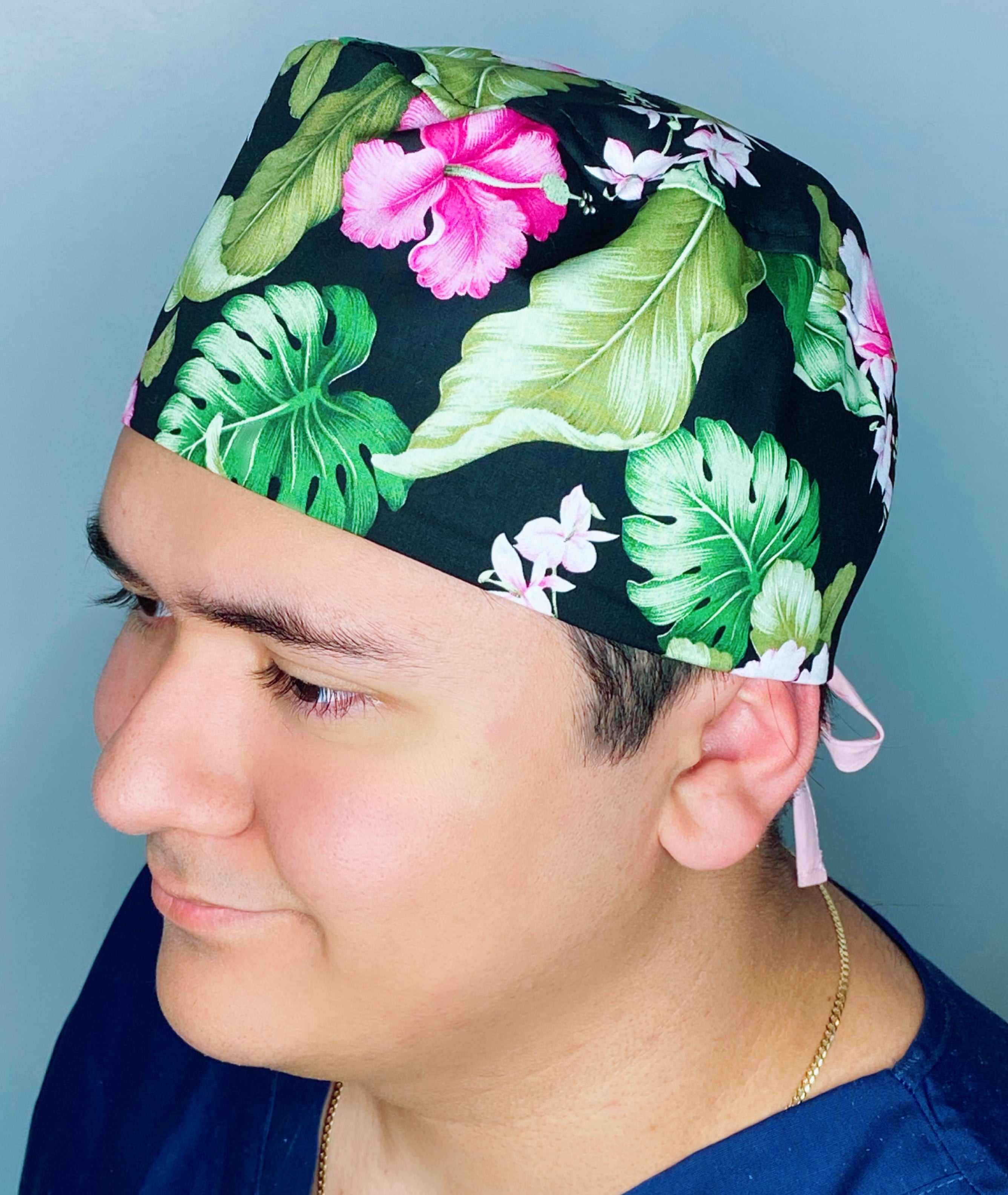 Pink Hibiscus Hawaiian Flowers Floral Design Unisex Cute Scrub Cap