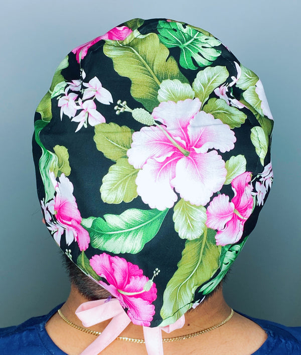 Pink Hibiscus Hawaiian Flowers Floral Design Unisex Cute Scrub Cap