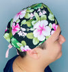 Pink Hibiscus Hawaiian Flowers Floral Design Unisex Cute Scrub Cap