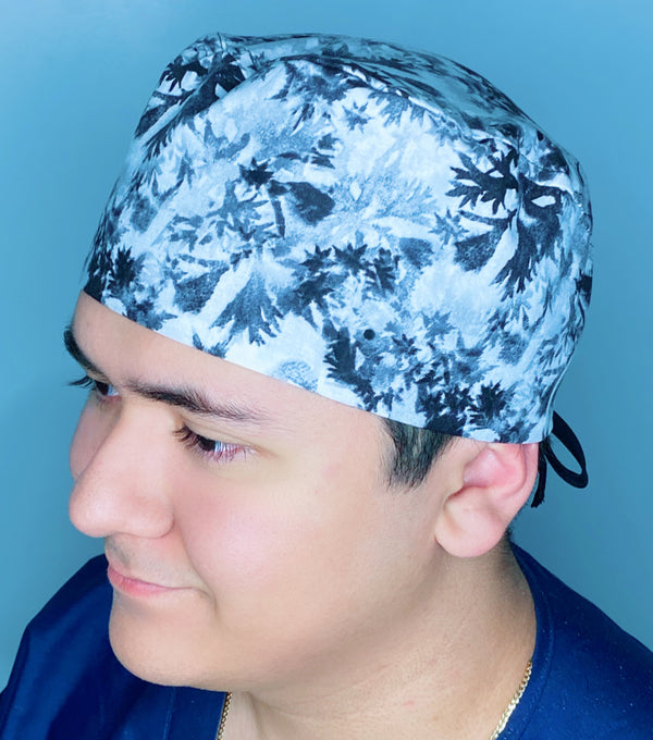 Black & White Leaf Floral Design Unisex Cute Scrub Cap