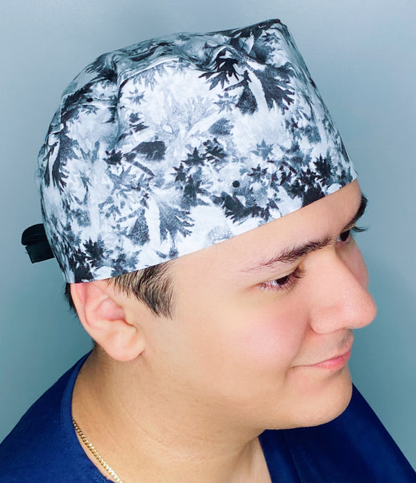 Black & White Leaf Floral Design Unisex Cute Scrub Cap