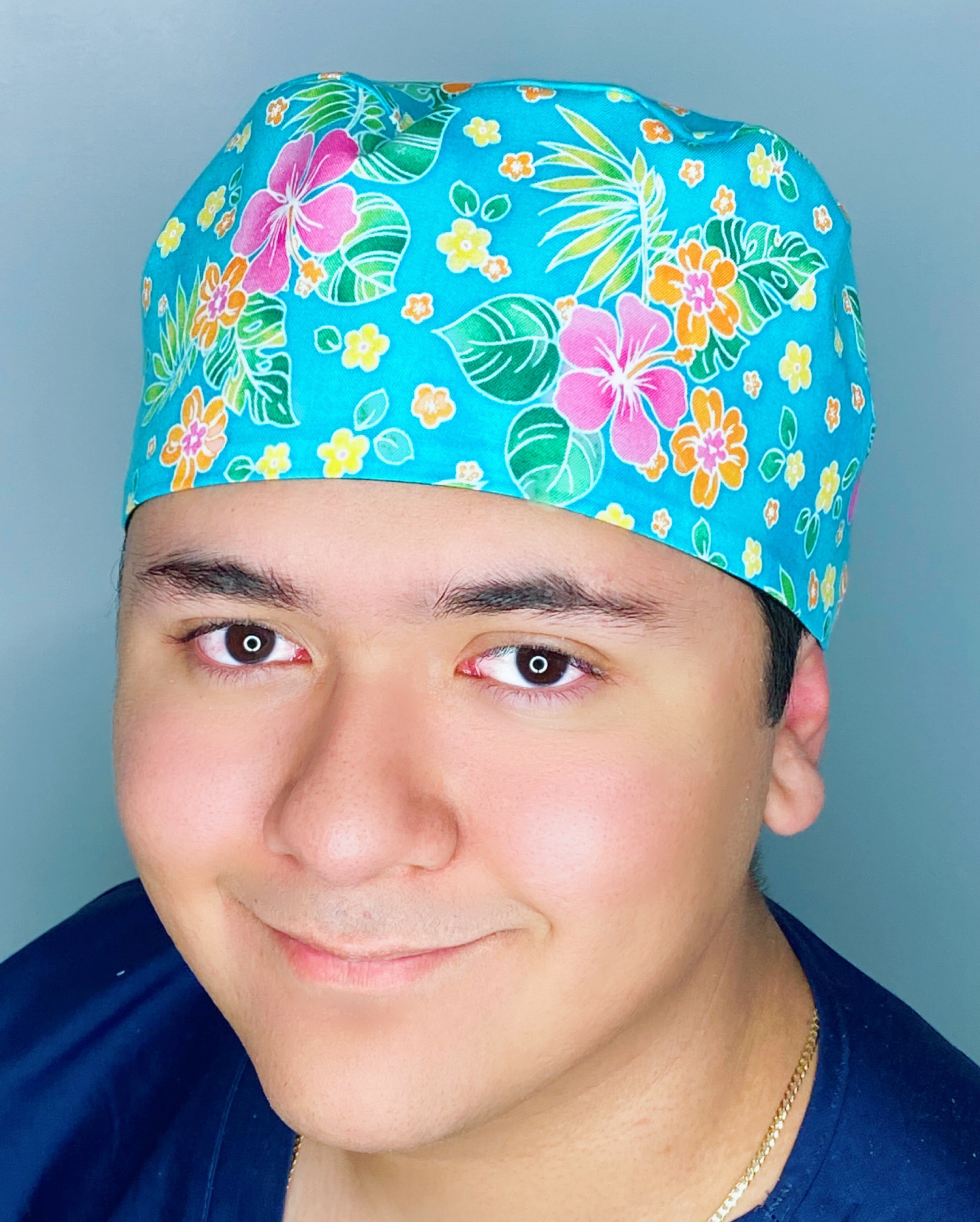 Pink & Orange Hibiscus Hawaiian Flowers Floral Design Unisex Cute Scrub Cap