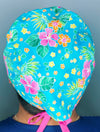 Pink & Orange Hibiscus Hawaiian Flowers Floral Design Unisex Cute Scrub Cap