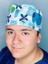 Geometric Shapes & Flowers on White Floral Design Unisex Cute Scrub Cap