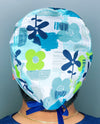 Geometric Shapes & Flowers on White Floral Design Unisex Cute Scrub Cap