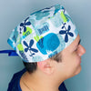 Geometric Shapes & Flowers on White Floral Design Unisex Cute Scrub Cap