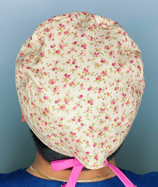 Small Flowers on Beige Floral Design Unisex Cute Scrub Cap