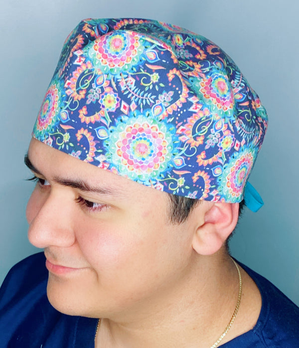 Colorful Arabesque Mandala Floral Design Unisex Cute Scrub Cap