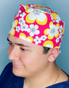 Hibiscus Hawaiian Flowers on Bright Pink Floral Design Unisex Cute Scrub Cap