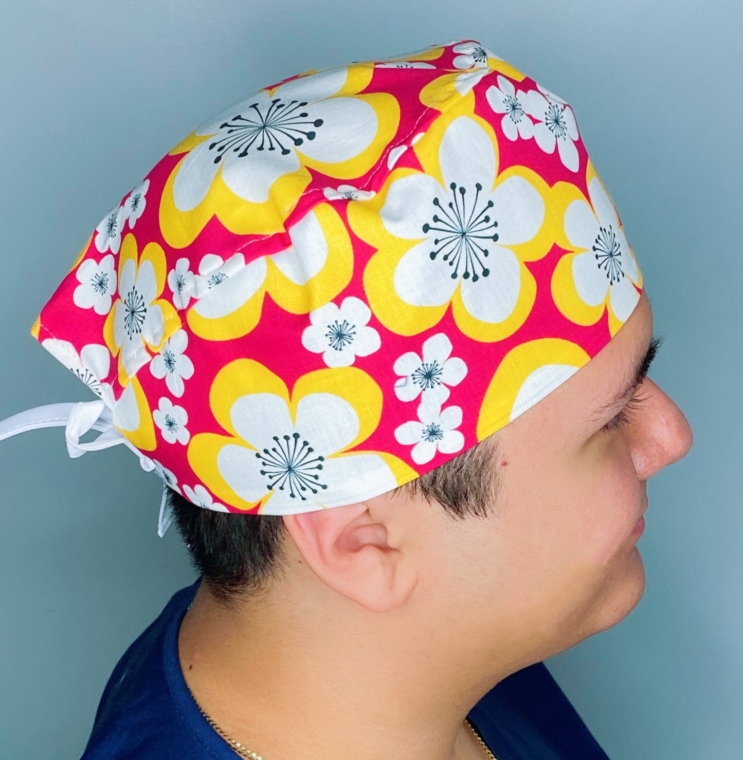 Hibiscus Hawaiian Flowers on Bright Pink Floral Design Unisex Cute Scrub Cap