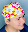 Hibiscus Hawaiian Flowers on Bright Pink Floral Design Unisex Cute Scrub Cap