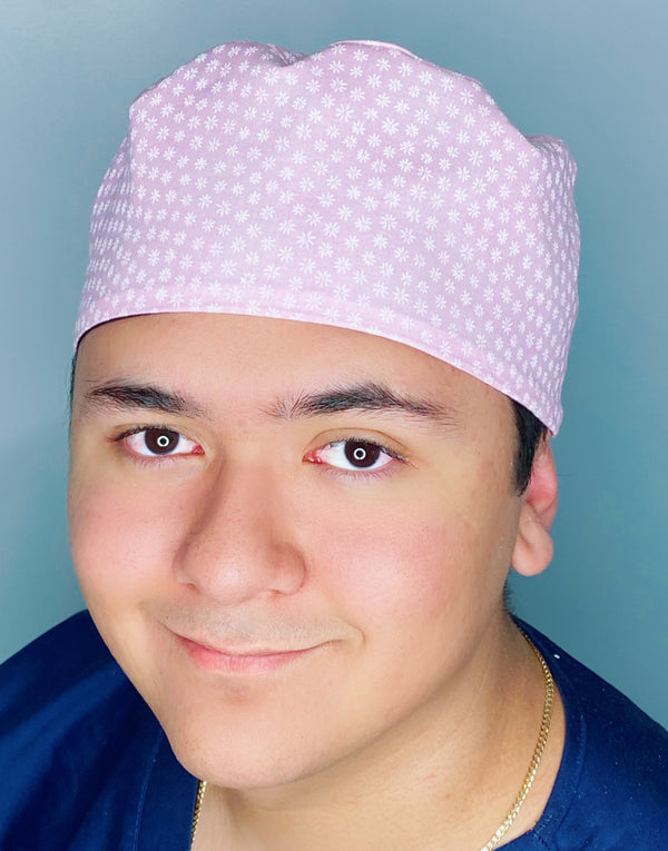 Small White Daisies on Pink Floral Design Unisex Cute Scrub Cap