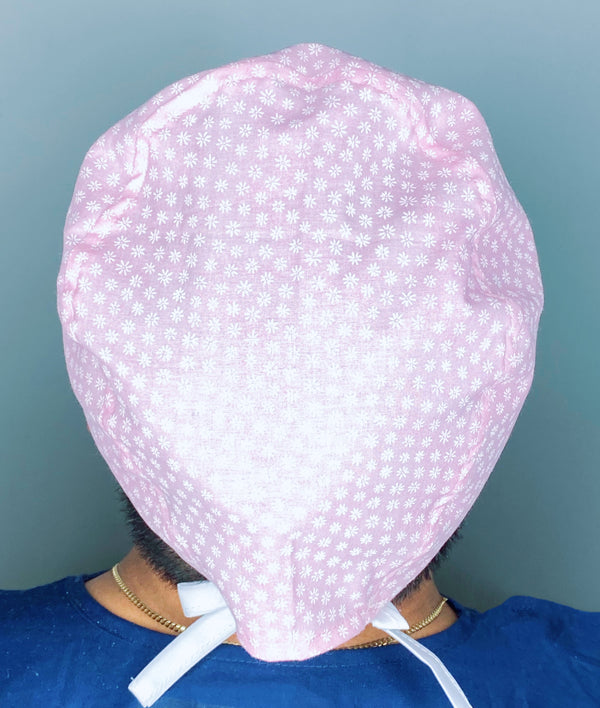 Small White Daisies on Pink Floral Design Unisex Cute Scrub Cap