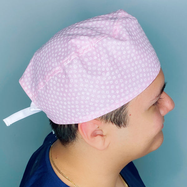 Small White Daisies on Pink Floral Design Unisex Cute Scrub Cap