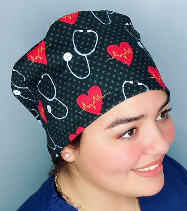 Hearts & Stethoscopes on Black Design Euro