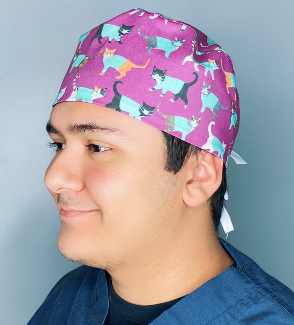 Cats Wearing Scrubs Funny Unisex Medical Theme Scrub Cap