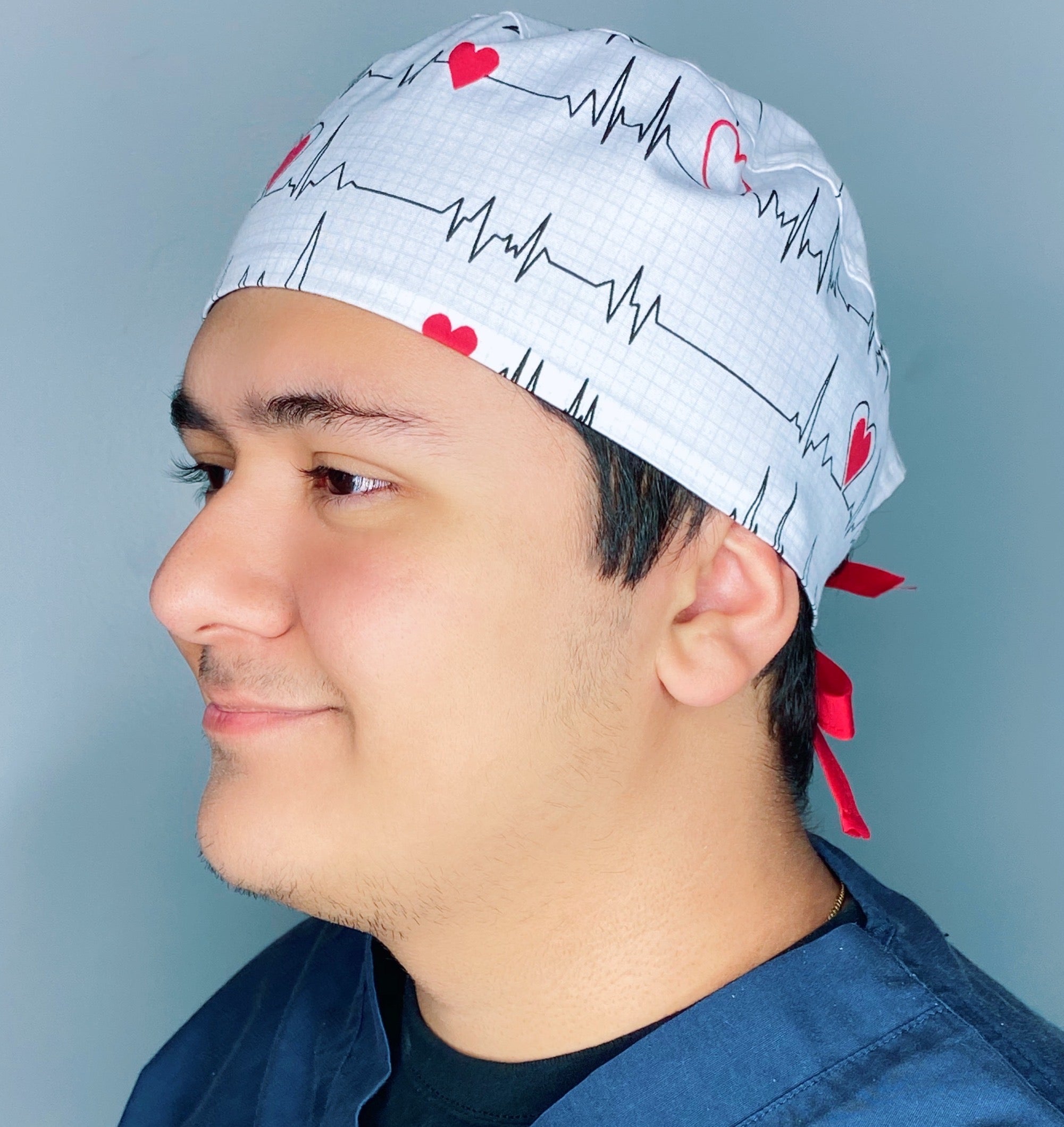 EKG & Hearts on White Unisex Medical Theme Scrub Cap