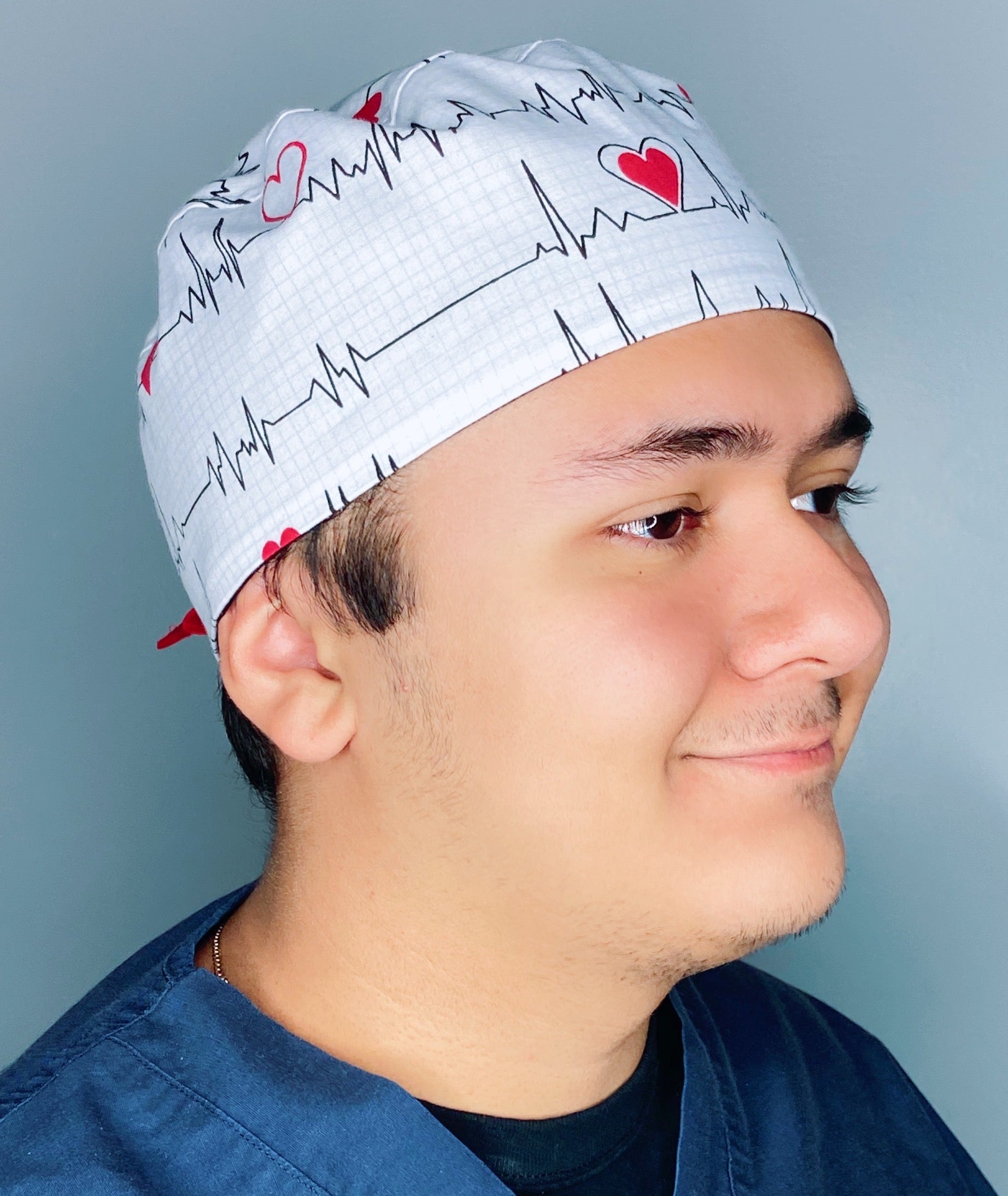 EKG & Hearts on White Unisex Medical Theme Scrub Cap