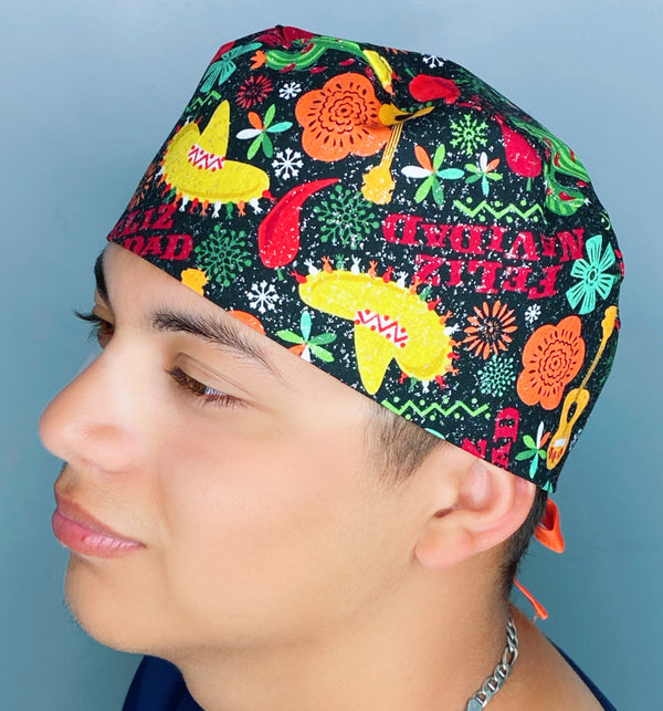 Feliz Navidad Glitter Christmas/Winter themed Unisex Holiday Scrub Cap