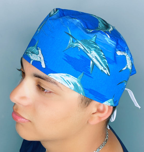 Angry Sharks in Ocean Unisex Animal Scrub Cap