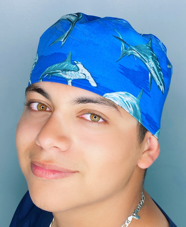 Angry Sharks in Ocean Unisex Animal Scrub Cap