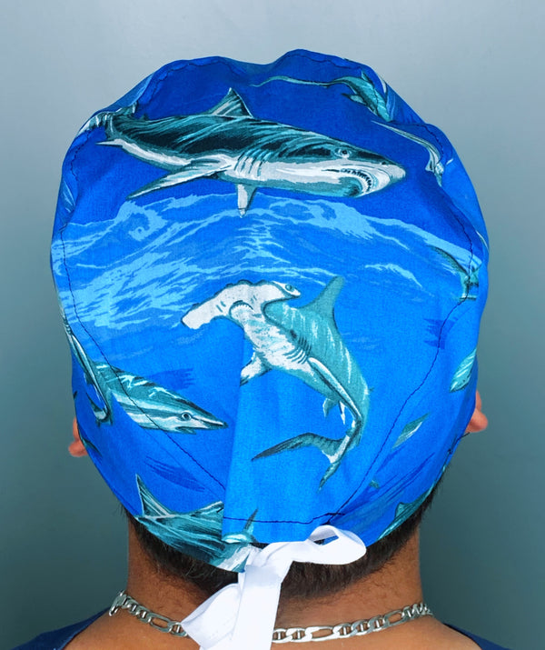 Angry Sharks in Ocean Unisex Animal Scrub Cap