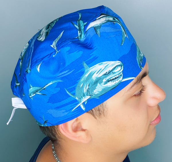 Angry Sharks in Ocean Unisex Animal Scrub Cap