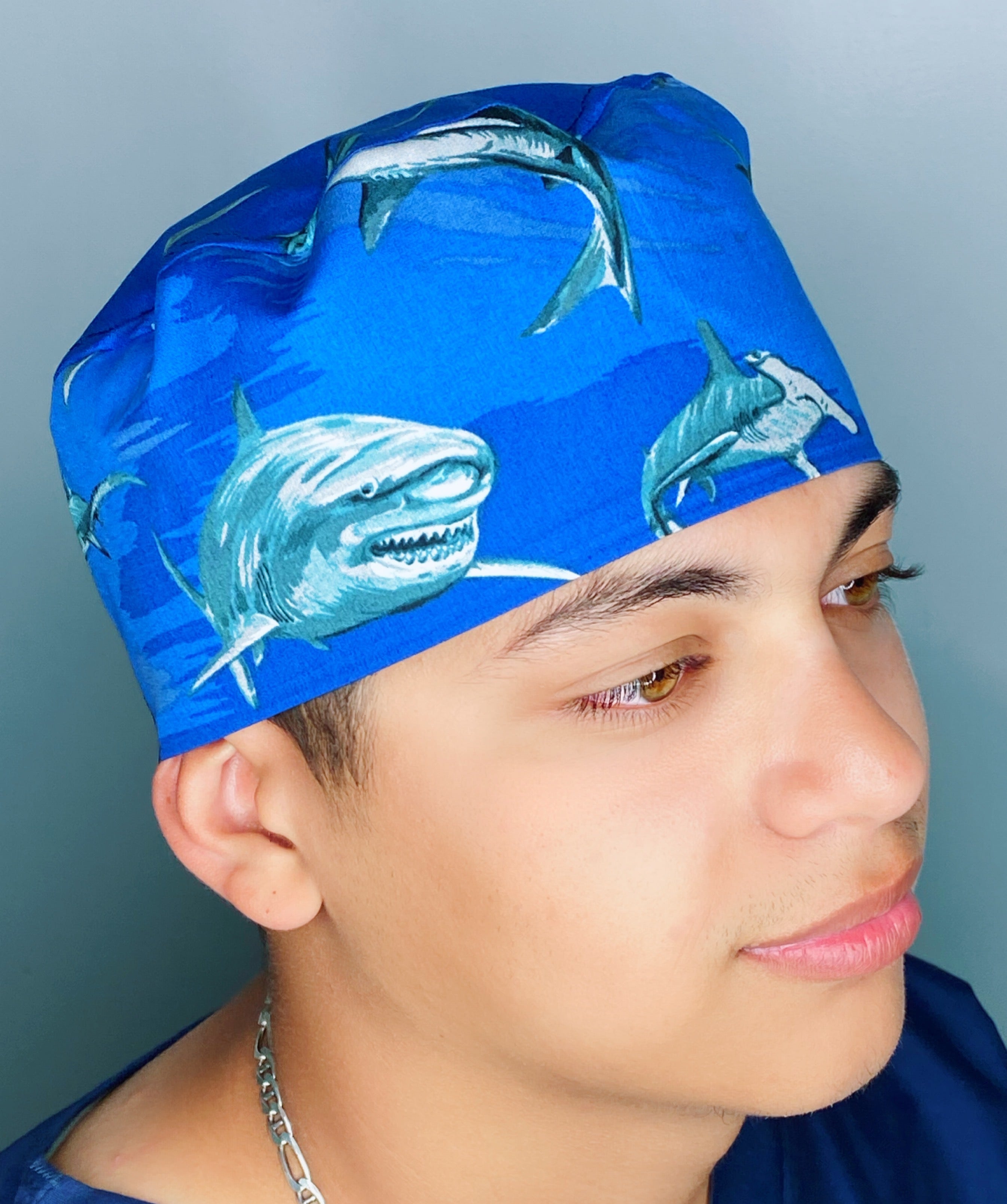 Angry Sharks in Ocean Unisex Animal Scrub Cap