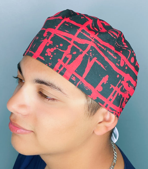 Red Paint Spatter on Black Design Unisex Cute Scrub Cap