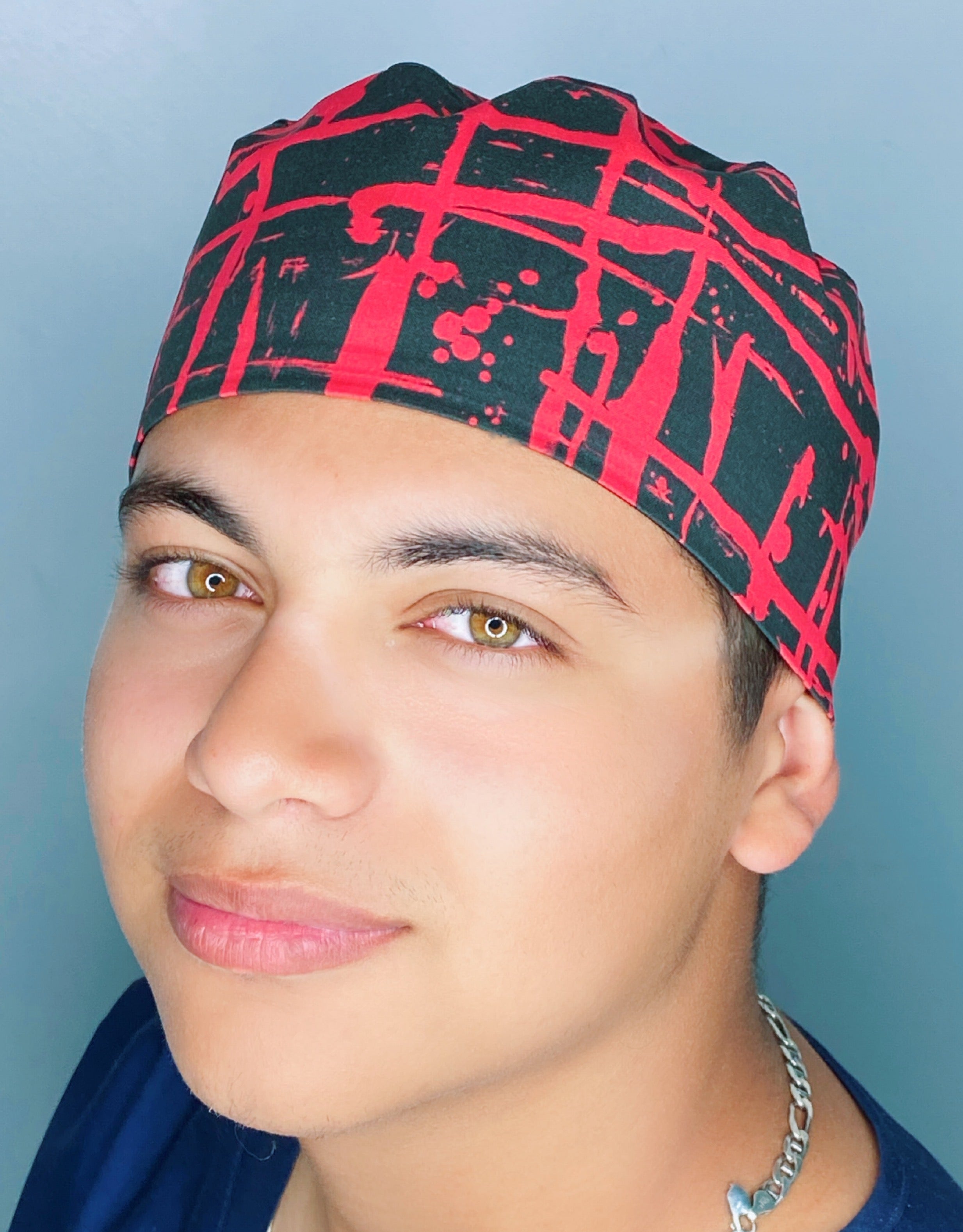 Red Paint Spatter on Black Design Unisex Cute Scrub Cap