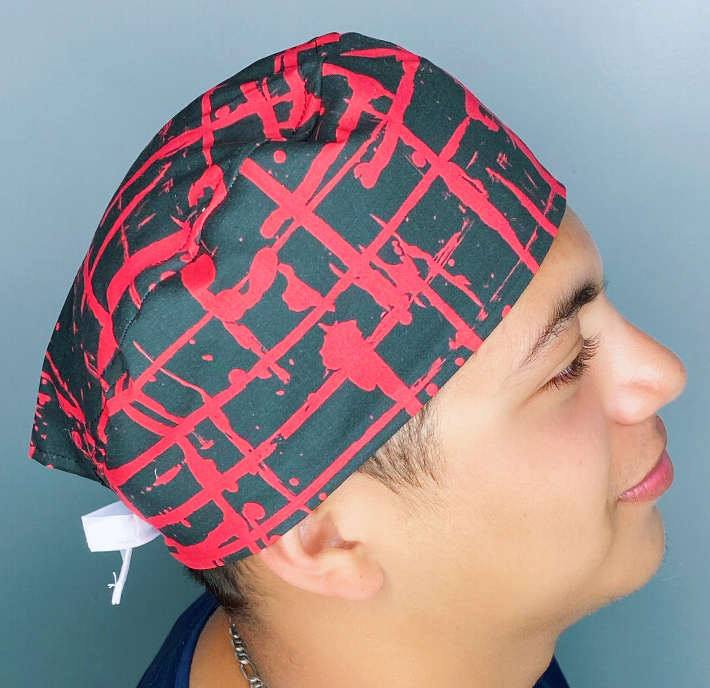 Red Paint Spatter on Black Design Unisex Cute Scrub Cap