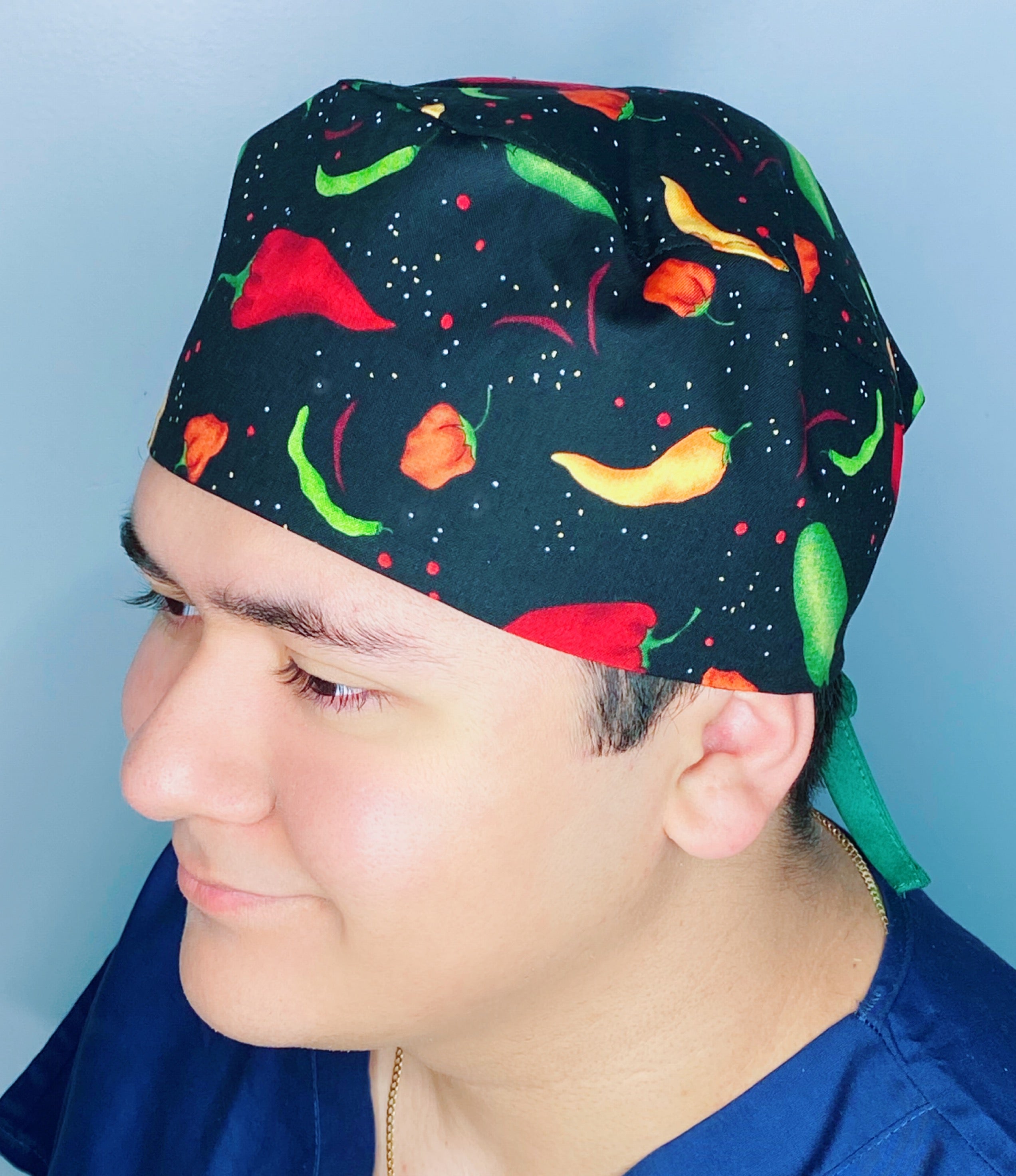 Hot Peppers on Black Unisex Food Scrub Cap