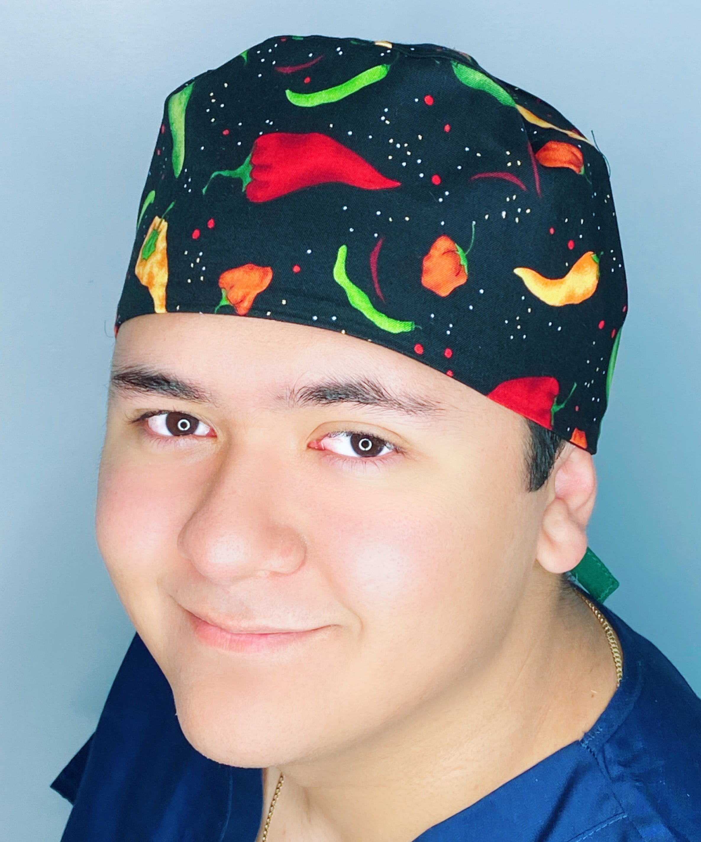 Hot Peppers on Black Unisex Food Scrub Cap