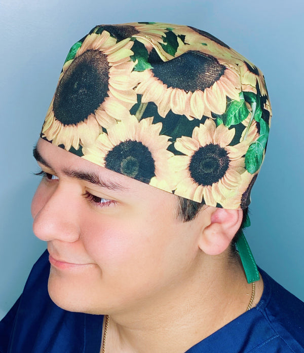 Sun Flowers All Over Floral Design Unisex Cute Scrub Cap