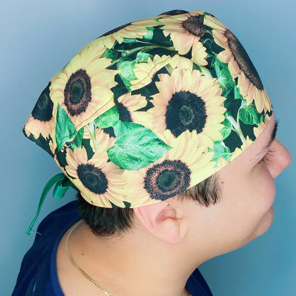 Sun Flowers All Over Floral Design Unisex Cute Scrub Cap