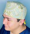 Yellow & Aqua Arabesque Mandala Floral Design Unisex Cute Scrub Cap