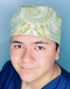 Yellow & Aqua Arabesque Mandala Floral Design Unisex Cute Scrub Cap