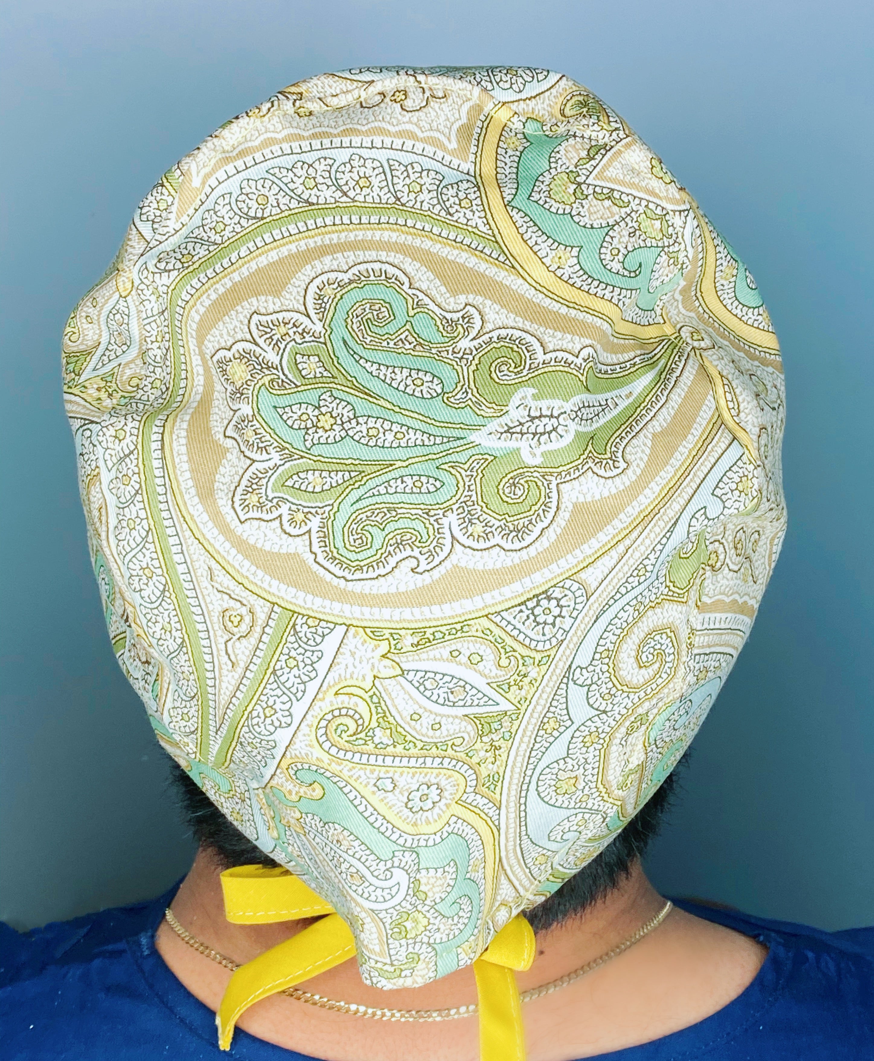 Yellow & Aqua Arabesque Mandala Floral Design Unisex Cute Scrub Cap